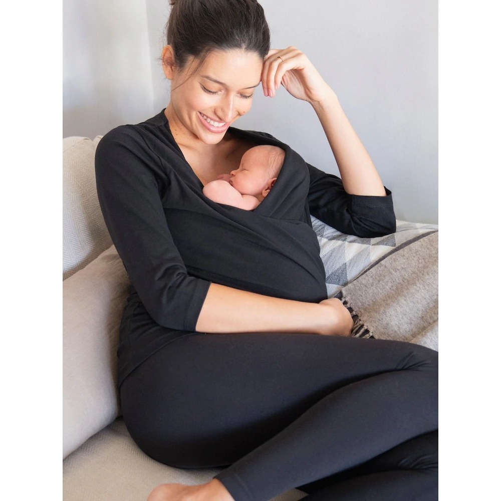 Seraphine $98 Women's Large Winifred 3/4 Sleeve Maternity Skin to Skin Black Top